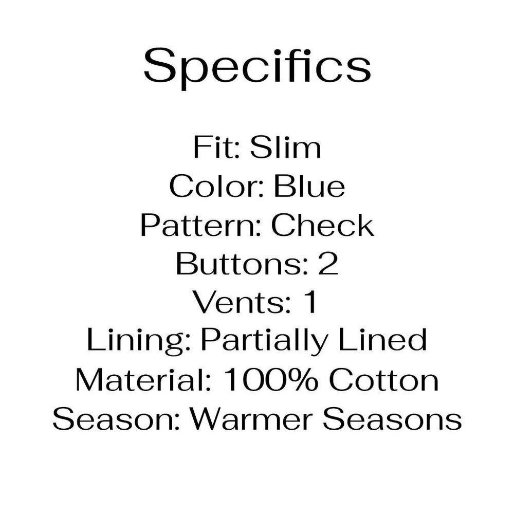 H&M 42R Blue Check 2-Button Sport Coat Blazer Jacket P073 - Picture 4 of 11